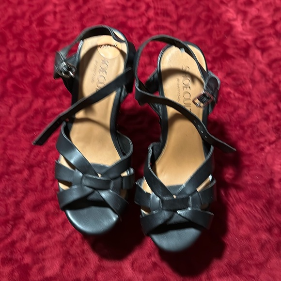 Shoe Cult Black Wedge Platform Sandals - Picture 1 of 4